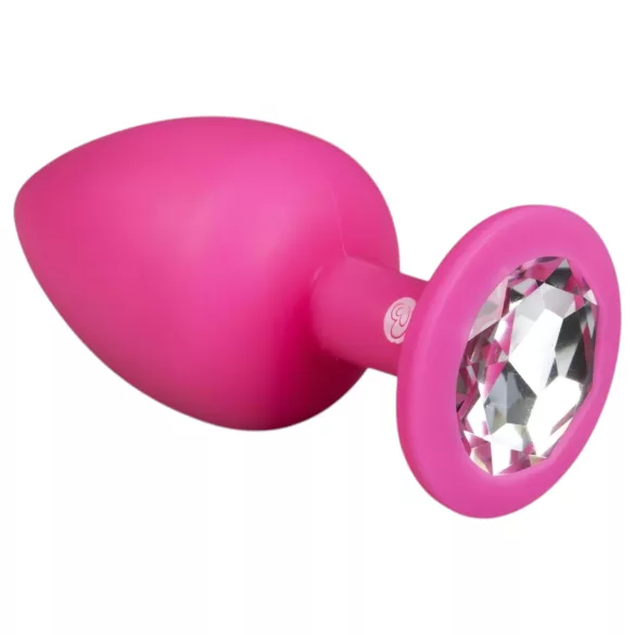 Easytoys Diamond - plug anal com pedra branca grande - silicone pink