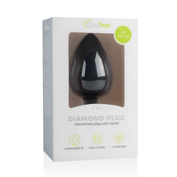 Easytoys Diamond - plug anal com pedra branca (grande) - preto