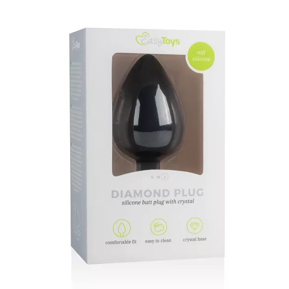 Easytoys Diamond - plug anal com pedra branca grande - silicone preto