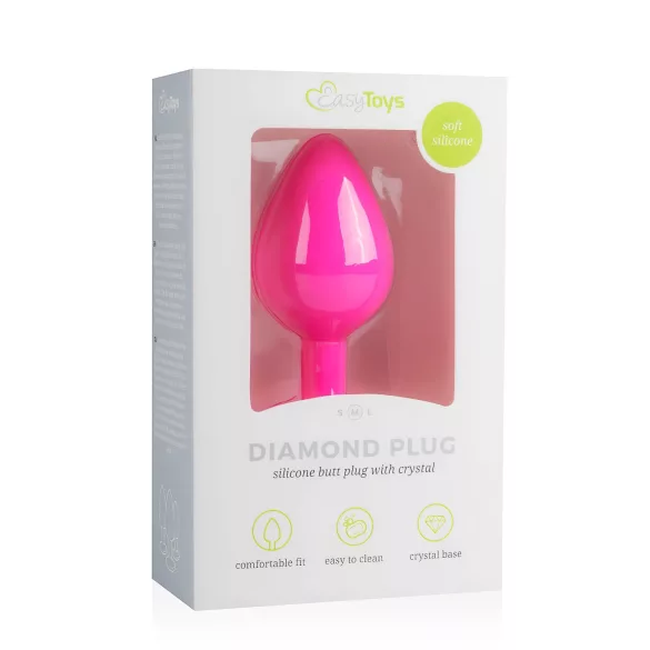 Easytoys Diamond - plug anal com pedra - silicone rosa médio