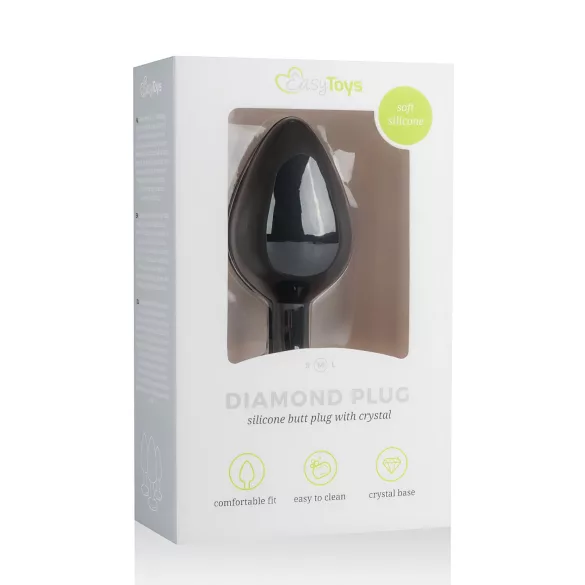 Easytoys Diamond - plug anal com pedra branca - tamanho médio - preto