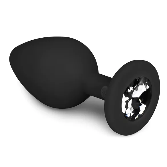 Easytoys Diamond - plug anal com pedra branca - tamanho médio - preto