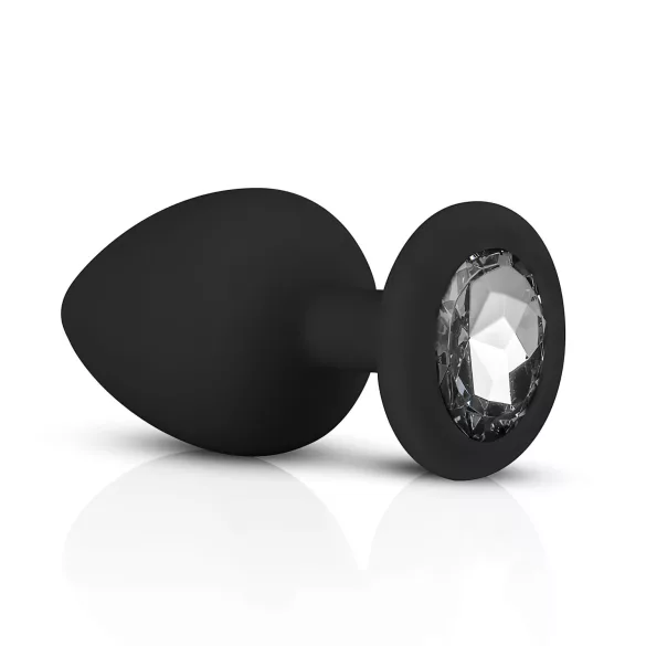 Easytoys Diamond - kit plug anal - com joia - silicone preto