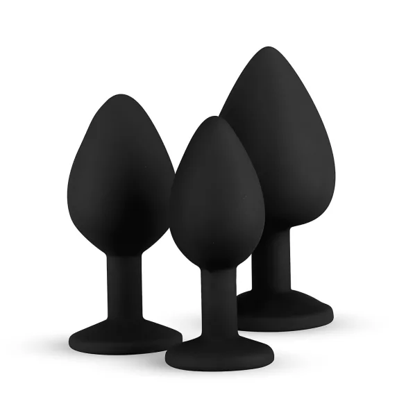 Easytoys Diamond - kit plug anal - com joia - silicone preto