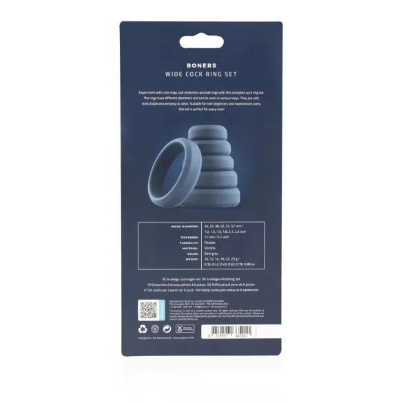 Boners - anel peniano silicone - kit com 6 unidades - cinza
