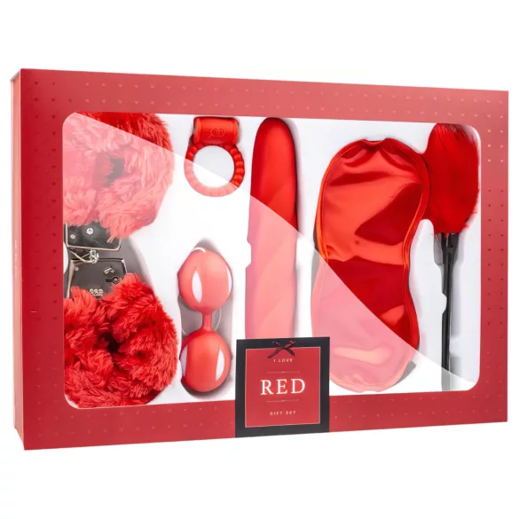 LoveBoxxx I love Red - kit de amarração com vibrador 6 peças - vermelho