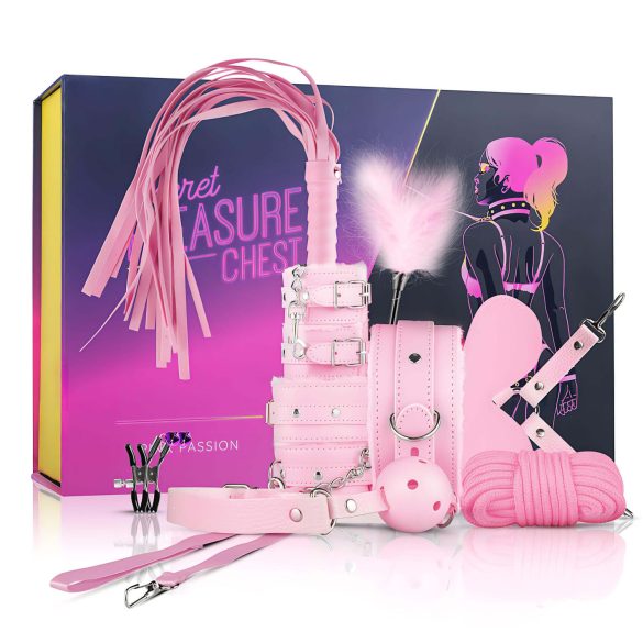 Baú do Prazer Secreto - Conjunto Avançado BDSM - 14 Peças (Rosa)