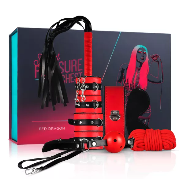 Secret Pleasure Chest - kit BDSM avançado - 10 peças - vermelho
