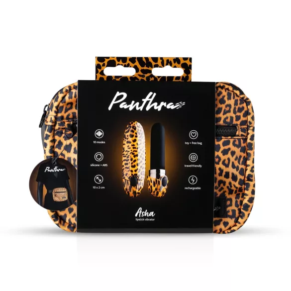 Panthra Asha - vibrador recarregável em formato de batom (leopardo-preto)