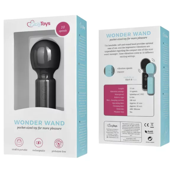 Easytoys Wonder Wand - vibrador massageador recarregável mini preto