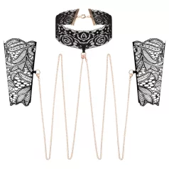 Rosy Gold - coleira e algema para punho - couro preto