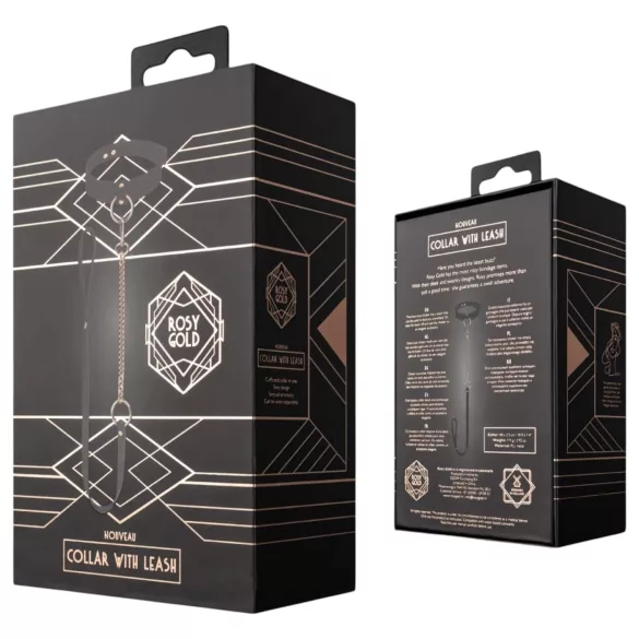 Rosy Gold - coleira com guia - couro preto e dourado rosé