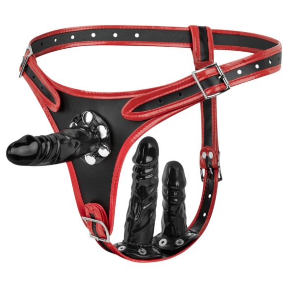 Easytoys - cinto com triplo dildo (preto)