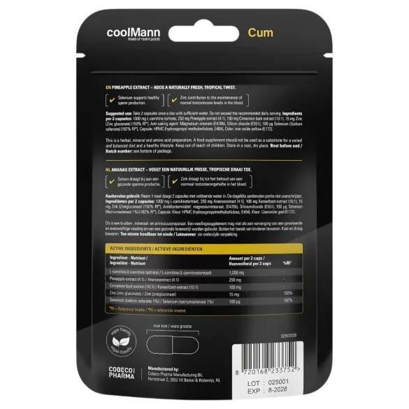 CoolMann Cum - suplemento alimentar em cápsulas para homens com ananás (60 unid.)