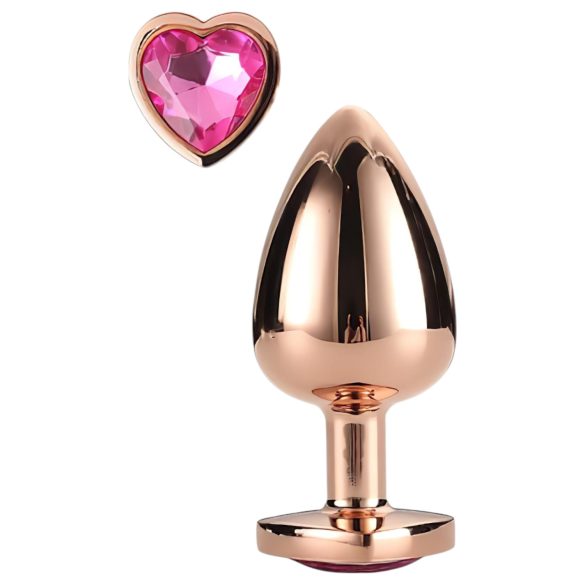 Amor Brilhante - plugue anal alumínio com pedra em coração (ouro rosa)