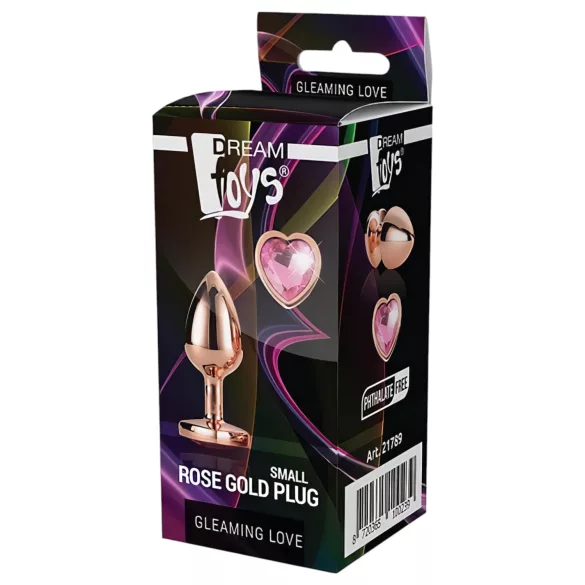Gleaming Love - plug anal em alumínio com pedra em forma de coração - rosé