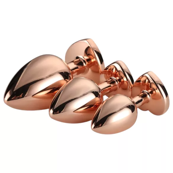 Gleaming Love - plug anal coração - kit 3 peças - rosegold