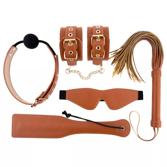 Blaze Elite - kit BDSM 5 peças - couro sintético conhaque