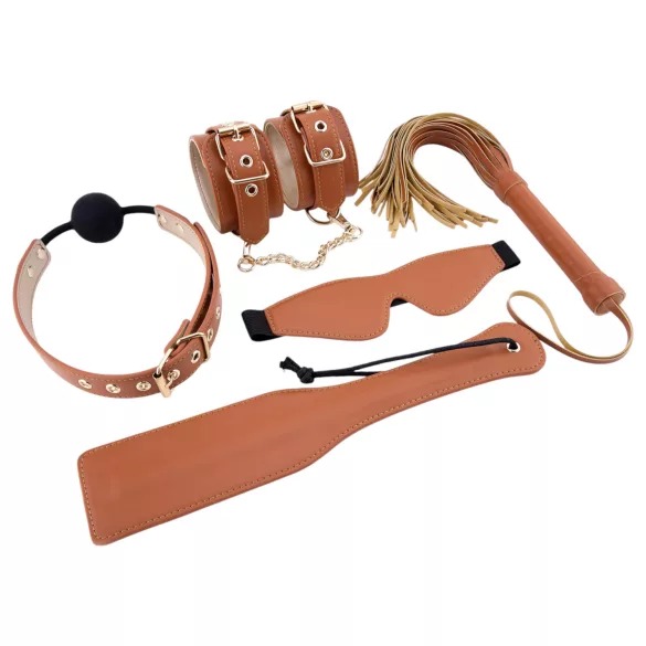 Blaze Elite - kit BDSM 5 peças - couro sintético conhaque