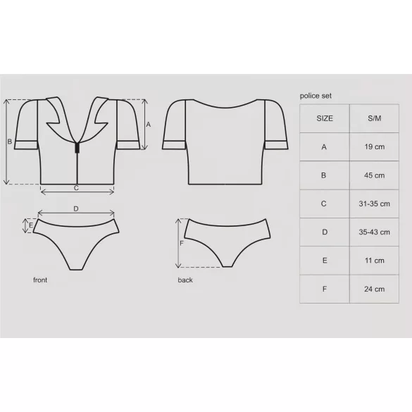Obsessive - fantasia policial feminina - conjunto - tamanho S/M