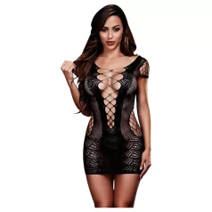   Baci - vestido minissaia rede manga curta com amarração - preto S-L