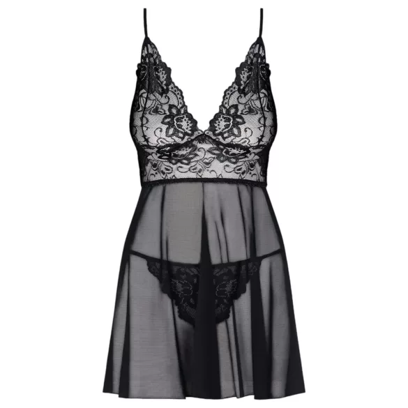 Obsessive Idillia - camisola curta rendada e tanga (preta) - L/XL