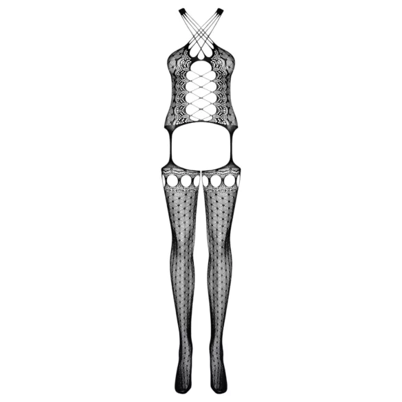 Obsessive - conjunto lingerie rendado com tiras e amarração - preto (S-L)
