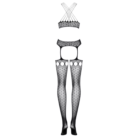 Obsessive - conjunto lingerie rendado com tiras e amarração - preto (S-L)