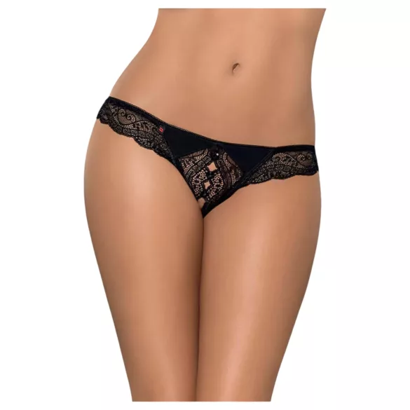 Obsessive - tanga feminina aberta - renda preta com strass