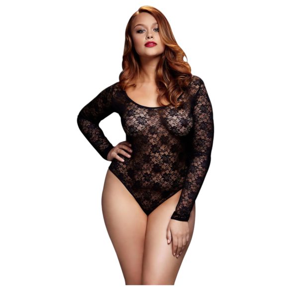 BACI Plus Size - Body rendado com manga longa - preto (XL-XXL)