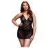 BACI Plus Size - babydoll de renda com laço no pescoço - preto (XL-XXL)