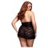 BACI Plus Size - babydoll de renda com laço no pescoço - preto (XL-XXL)