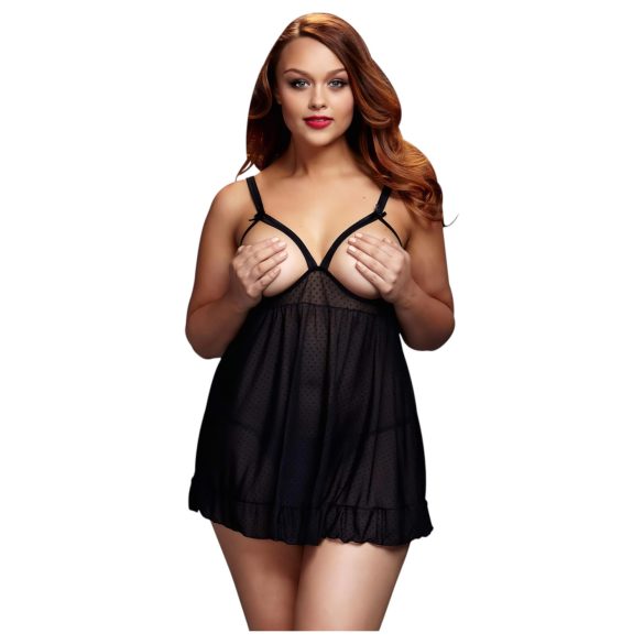 BACI Plus Size - Babydoll aberto com poás - preto (XL-XXL)