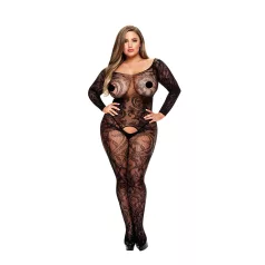   Baci - lingerie plus size - body arrastão manga longa - preto XL-XXL