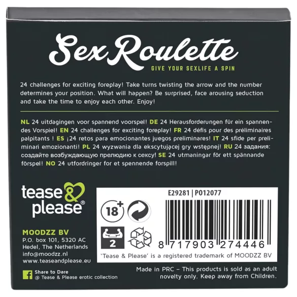 tease & please - Sex Roulette Foreplay - Roleta de Preliminares - Jogo de Tabuleiro para Casais