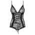 Obsessive Slevika - Body de renda aberto com laço frontal (preto)