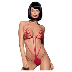   Obsessive Luiza - body vermelho com alças e padrão de tulipas (S/M)