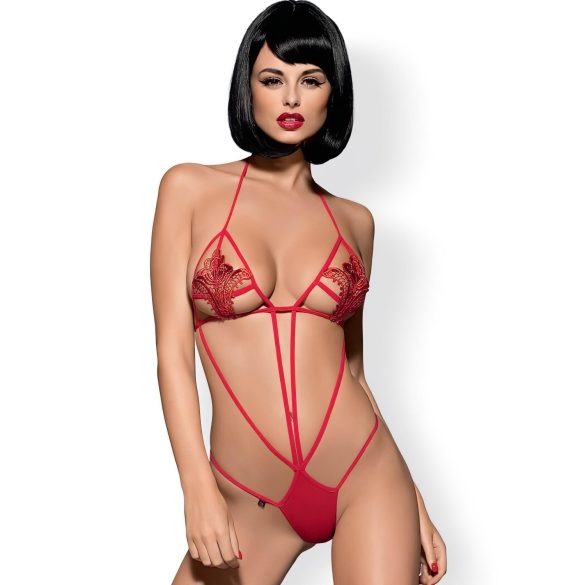 Obsessive Luiza - body vermelho com alças e estampa de tulipa (S/M)