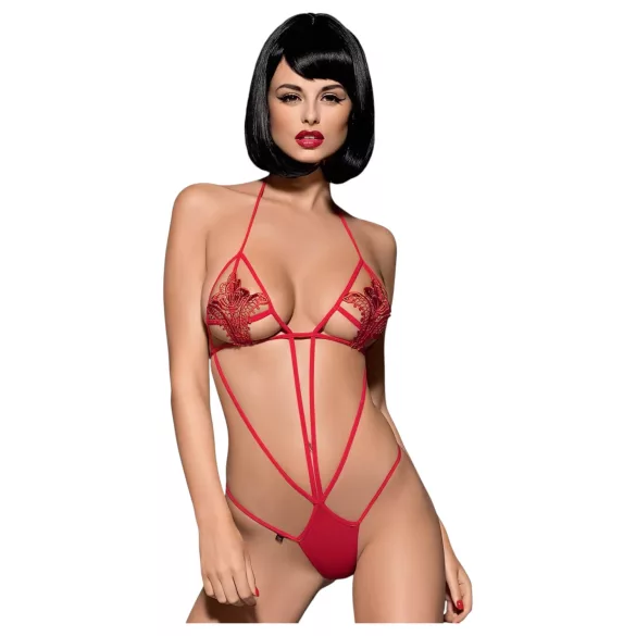 Obsessive Luiza - body vermelho com alças e padrão de tulipas (S/M)