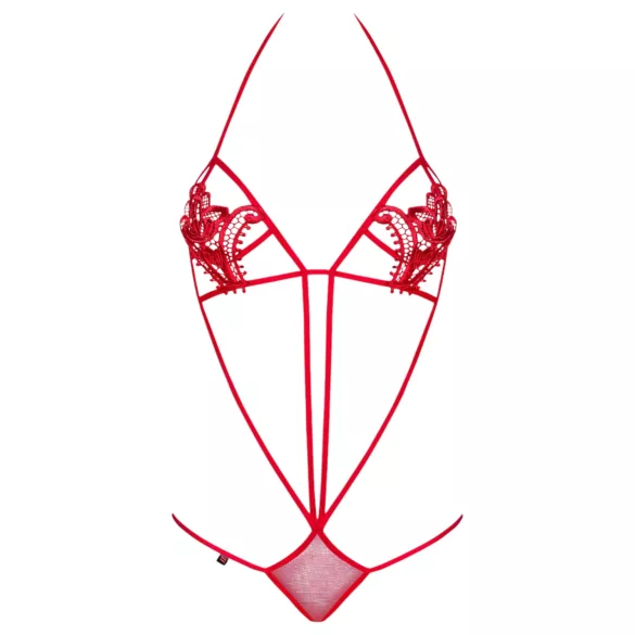 Obsessive Luiza - body vermelho com alças e padrão de tulipas (S/M)