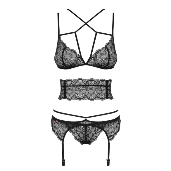 Obsessive Frivolla - conjunto picante de renda (preto) - L/XL