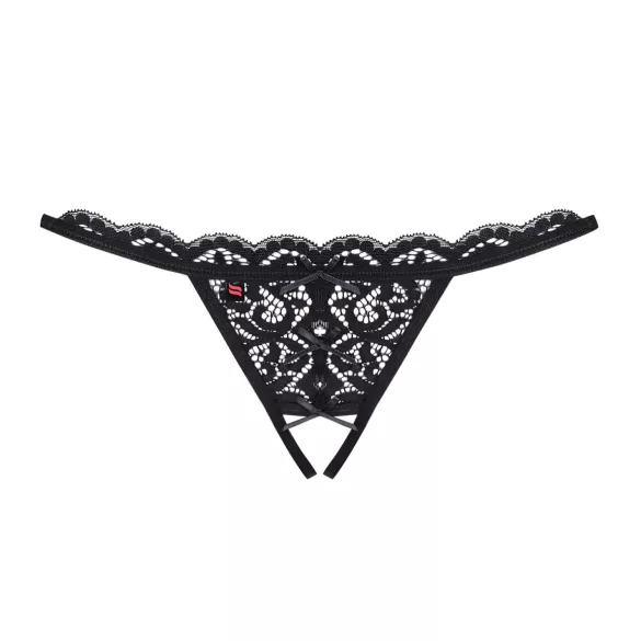 Obsessive - tanga aberta rendada com laço - preto