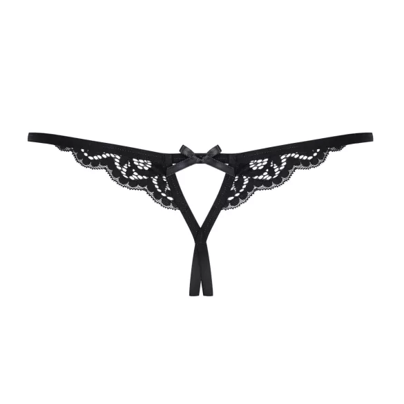 Obsessive - tanga aberta rendada com laço - preto