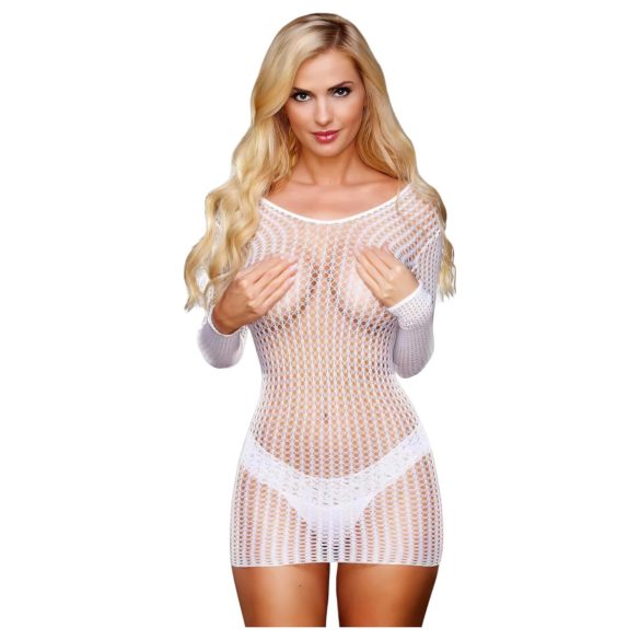 Lapdance Center Stage - Mini Vestido de Renda com Manga Longa (Branco) - S-L