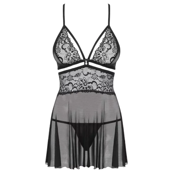 Obsessive - Babydoll transparente rendado - conjunto - preto