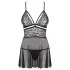 Obsessive - Babydoll transparente rendado - conjunto - preto