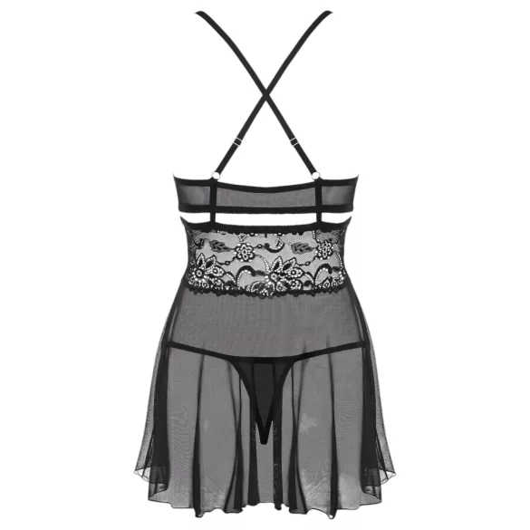 Obsessive - Babydoll transparente rendado - conjunto - preto