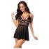 Obsessive 838-BAB-1 - Conjunto de Babydoll Transparente Rendado (Preto) - L/XL