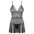 Obsessive 838-BAB-1 - Conjunto de Babydoll Transparente Rendado (Preto) - L/XL