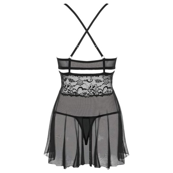 Obsessive 838-BAB-1 - babydoll transparente com renda (preto) - L/XL